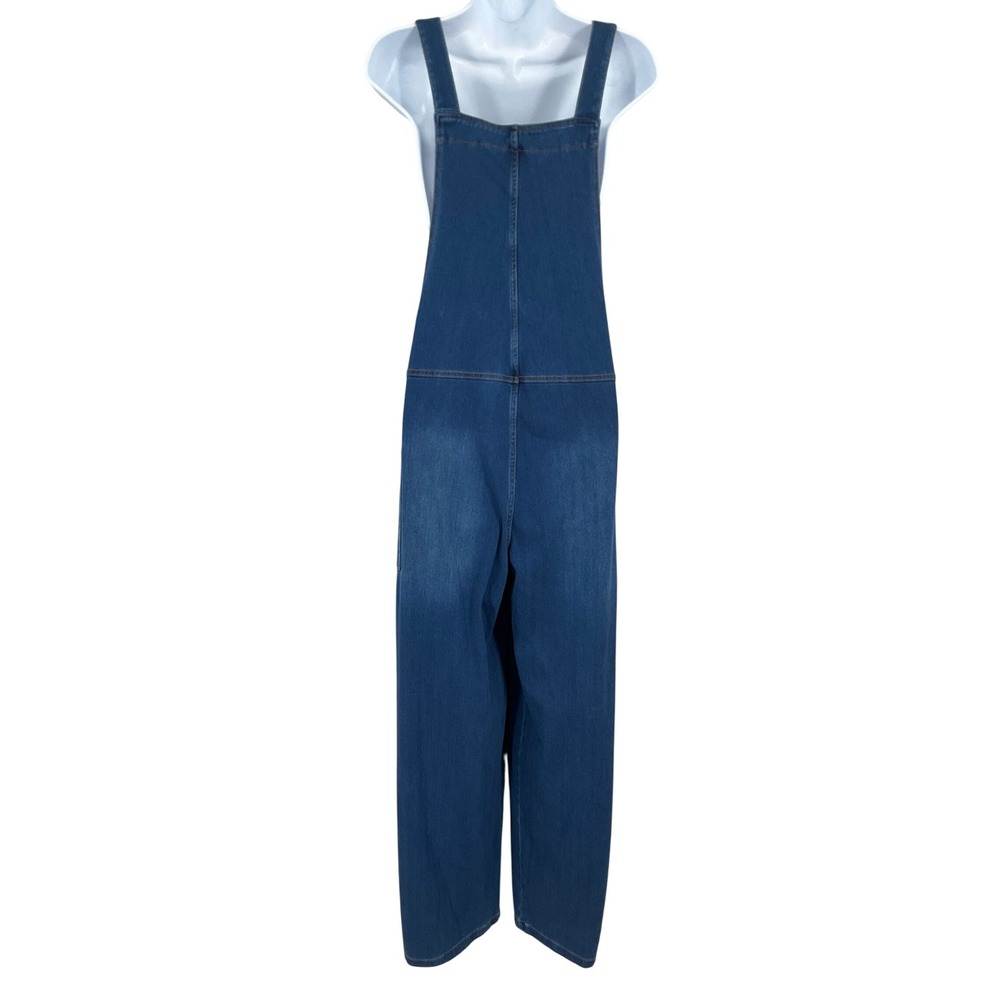 Halara Jumpsuit Women Large Blue Cotton Blend Wide Leg Stretch V-Neck Minimalist - Picture 2 of 10